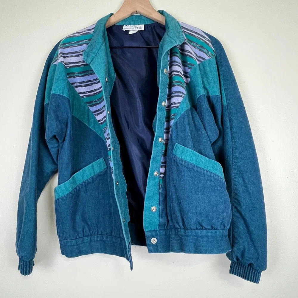 Vintage 80s My Kinda Petite Lightweight Denim Striped Jacket Women's Size XS - Picture 6 of 13